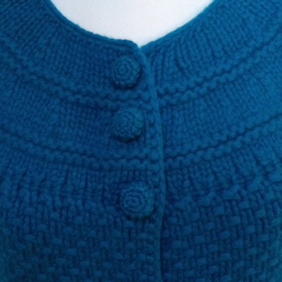 SUTTON CASHMERE 70% Wool 30% Cashmere Thick Blue Crewneck Cardigan - Size S - Picture 9 of 10